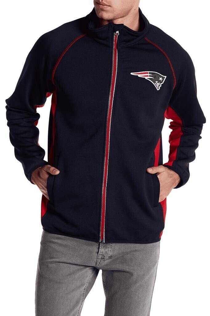 NFL Patriots Men's Performance Fleece Full Zip Jacket, NAVY - RED, Small